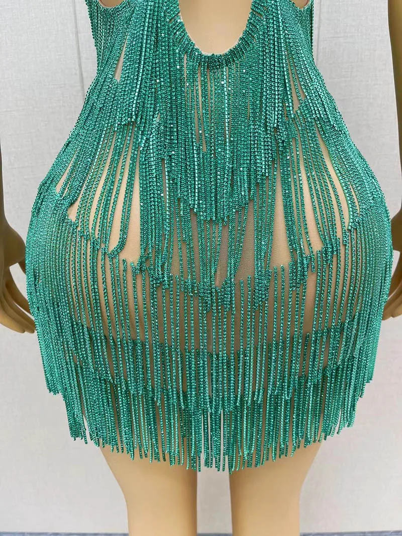 ฤดูร้อน Suspender ลึก V Fringed Multi-สีชุดราตรีบาร์ไนท์คลับเต้นรําเวที Live Talent Robes Bal De โปรโมชัน