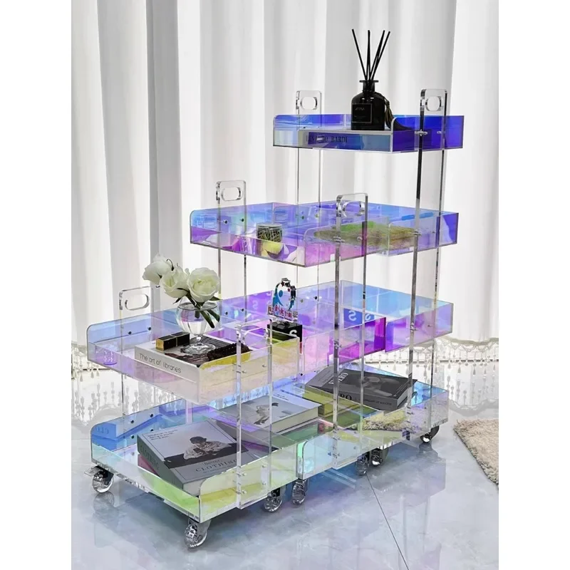 

Acrylic bathtub side table light luxury high sense small coffee table designer Internet celebrity high art sense mobile trolley