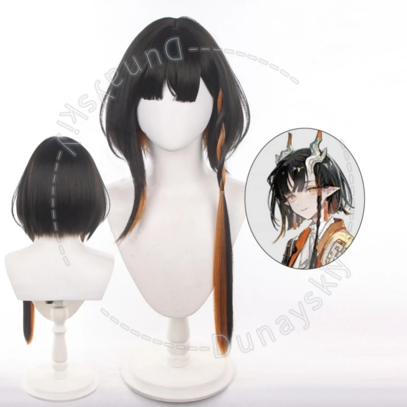 Peluca de Cosplay de Xie de Arknights con Red de Pelo, Cuero Cabelludo Realista, Cabello Trenzado con Reflejos Naranjas, Fibra Resistente al Calor, para Fiesta de Halloween