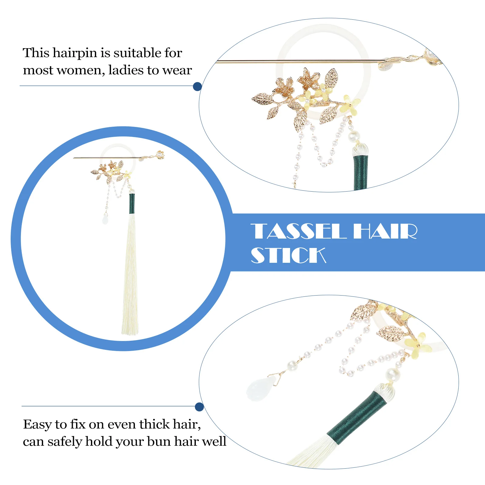 

Vintage Style Flower Tassel Hair Stick Alloy Hairpin for Women Girls Hanfu Accessories Bun Decoration Performance Prop