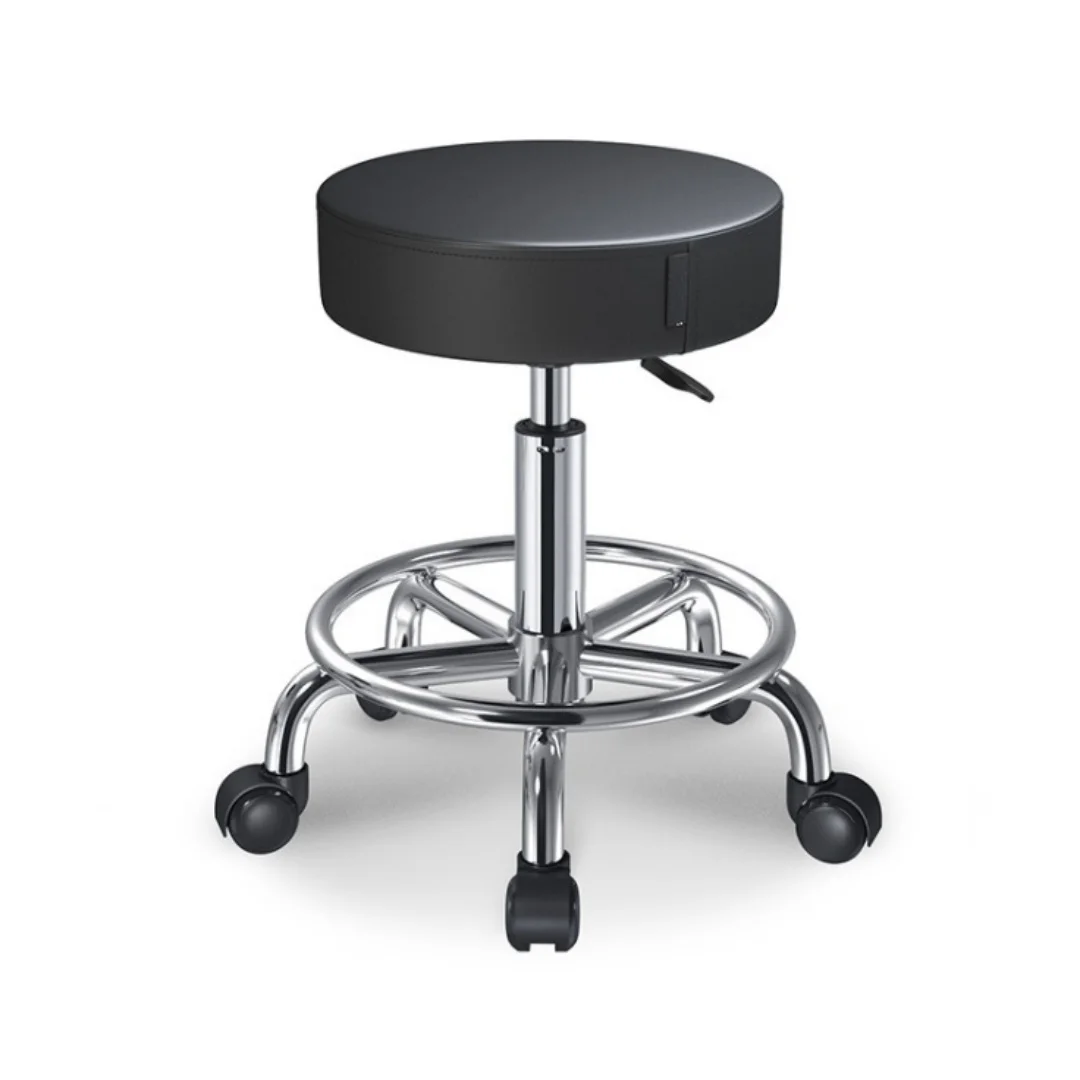 Round Rolling Stool PU Leather Height Adjustable Swivel Salon Stools Chair with Wheels and Soft seat For Home Office Garage Shop