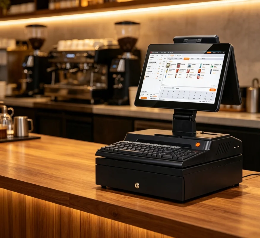 Brand new14.1 Inch Touch Screen, Cash Box, Keyboard, Built-in58mm printer POS Computer Factory POS System Cash Register Terminal