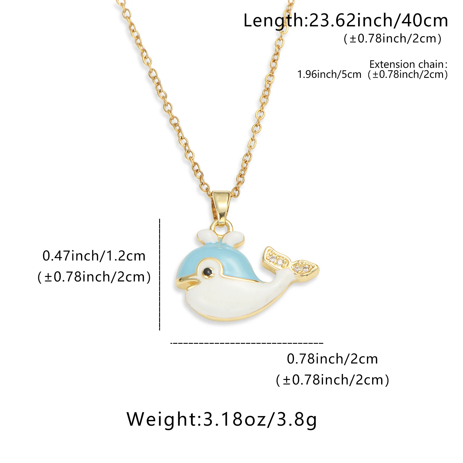 Golden Whale Enamel Zircon Pendant Necklace Adjustable Chain Jewelry Gift for Women Girls