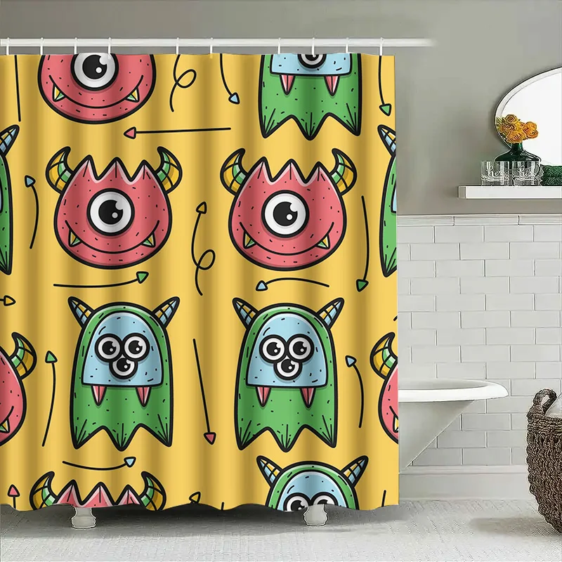 

Tuniu Cartoon Monster Pattern Shower Curtain for Kids Baby Girls Room Bathroom Waterproof 60x96 inch