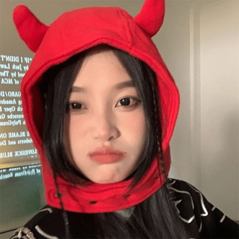 Punk Ear Protection Demon Ear Hat Plush Solid Color Lei Feng Cap Ear Muff Cap Harajuku Winter Pullover Cap Halloween Cosplay