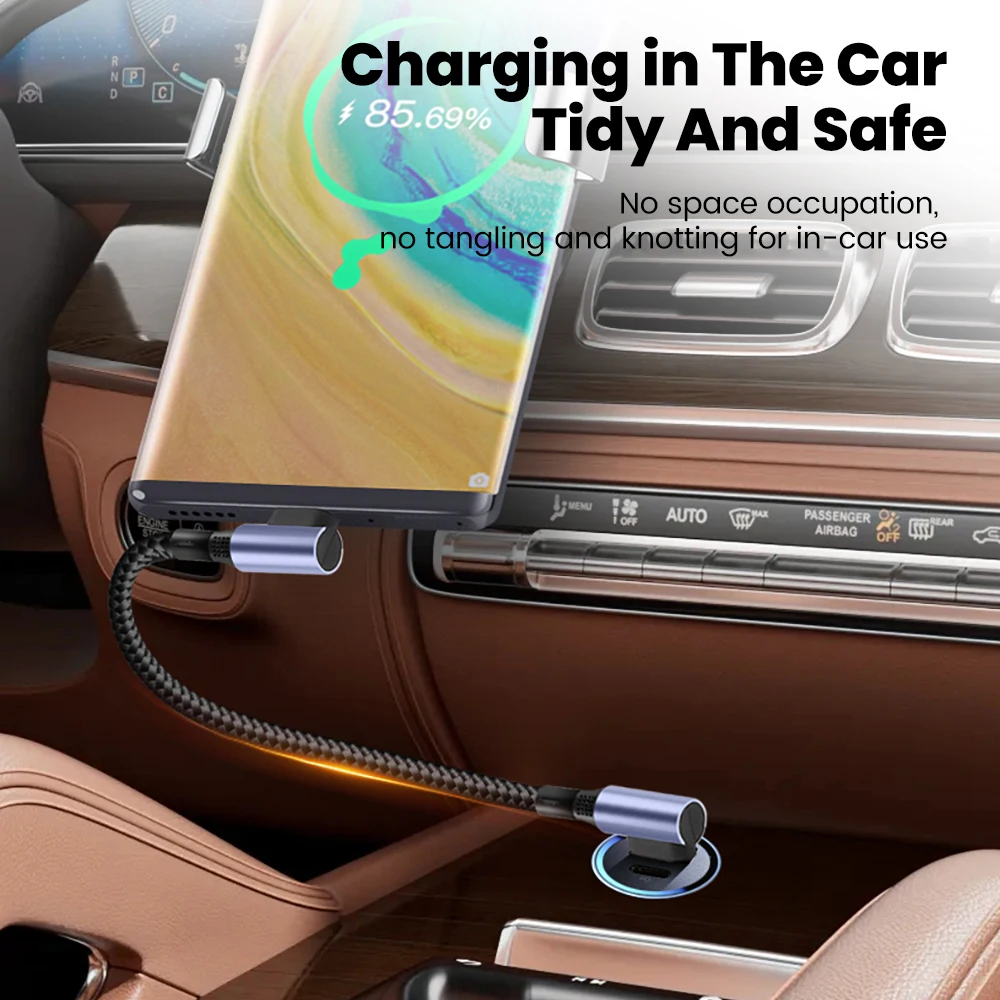 90° Elbow USB C Ultra Short Cable USB Type-C Cable 6A 66W 0.25/0.5M Fast Charge Cable for Samsung Xiaomi Huawei Quick Charging