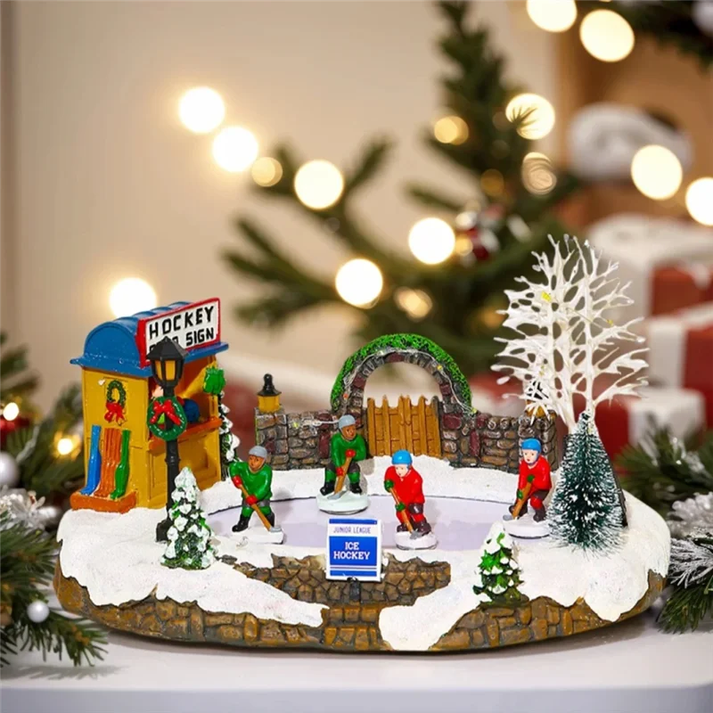 AAAF الراتنج عيد الميلاد تمثال عيد الميلاد صندوق تشغيل الموسيقى مضاءة LED عيد الميلاد الحلي لسطح المكتب الحلي هدية الكريسماس #4