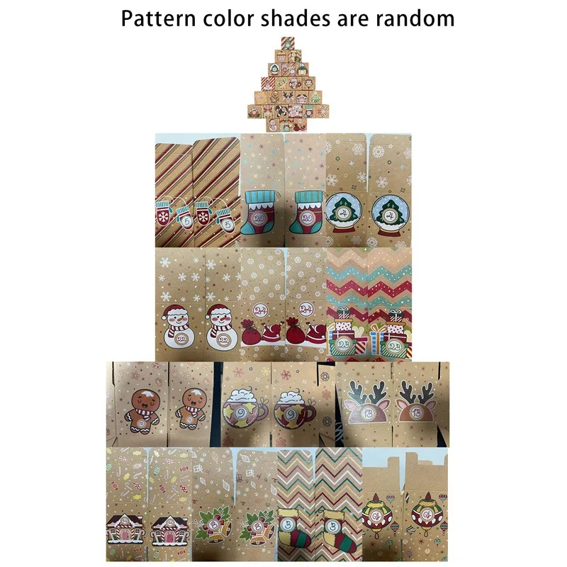 

24 шт., Рождественский адвент-календарь, коробка конфет из крафт-бумаги, 24 дня обратного отсчета до рождественских подарочных коробок, новогодние украшения Navidad