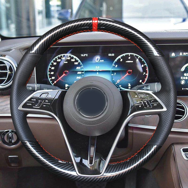 DIY Car Steering Wheel Cover Anti-Slip Carbon Leather For Mercedes Benz GLC GLA GLB GLE GLS G350 G500 C200 E300 S400 S450 S500