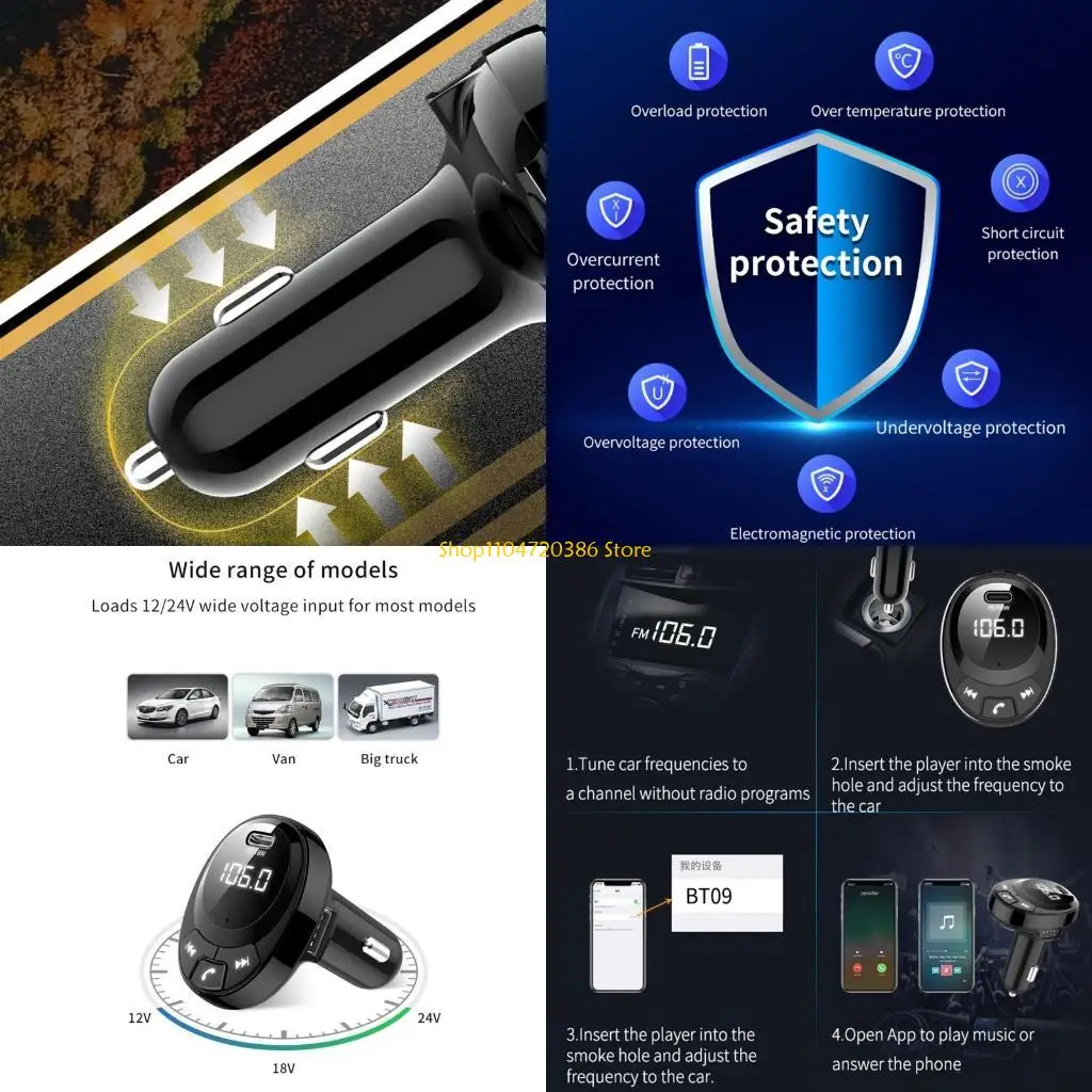 مشغل MP3 للسيارة K0EA، محول شحن USB مزدوج، اتصال حر اليدين لأنظمة Android IOS، متوافق مع البلوتوث