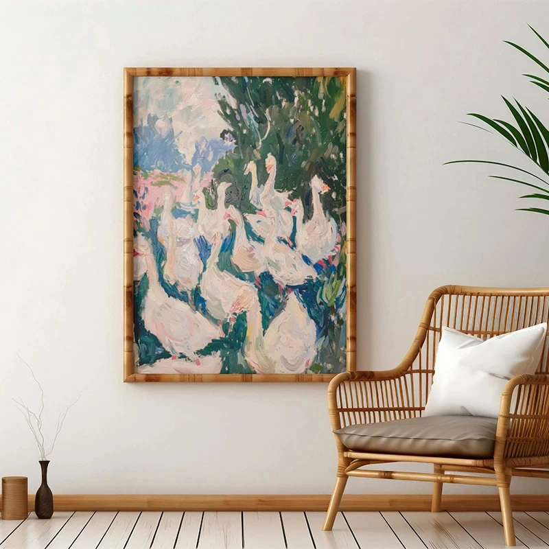 خمر طبيعة مزرعة لطيف بطة بيضاء الملصقات والمطبوعات قماش الطباعة جدار صورة فنية لغرفة المعيشة ديكور المنزل الهدايا #2