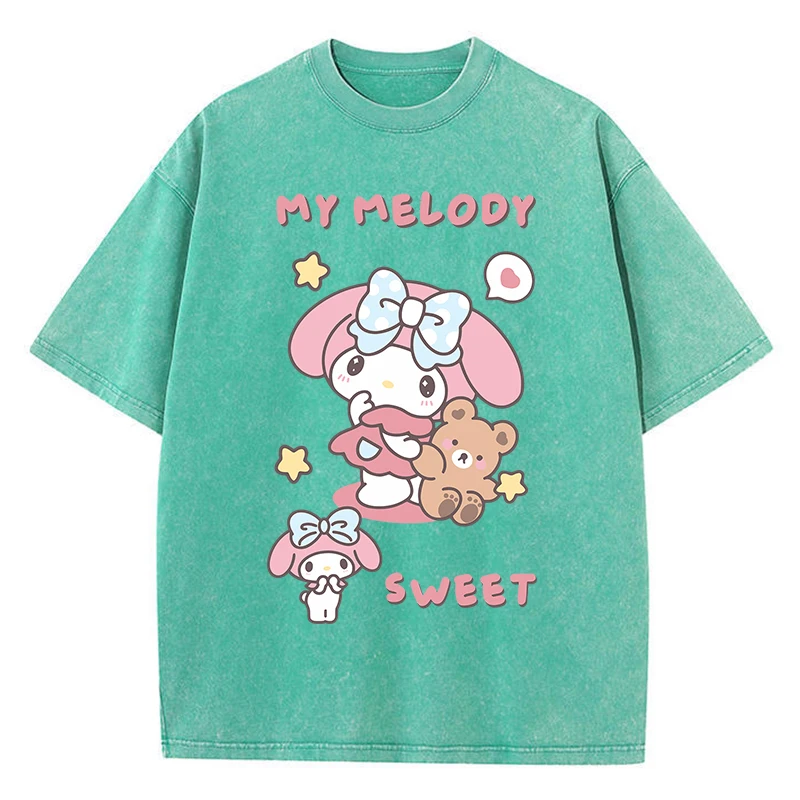 My Melody Sweet Sanrio T Shirt Woman Summer American Retro Cotton Soft T-Shirt Fairycore O-Neck High-Quality Tee Shirt Tops