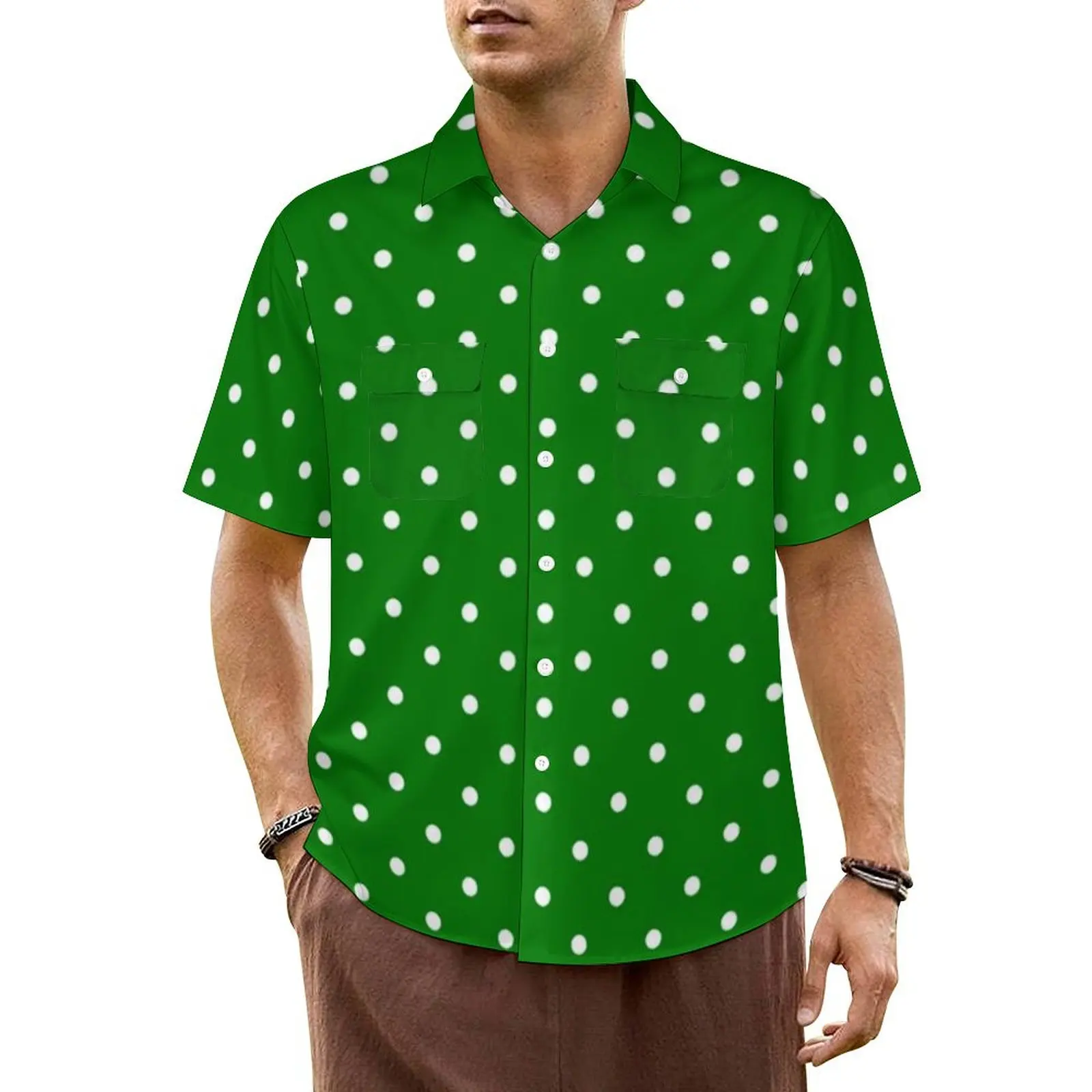 

White Polka Dot Holiday Casual Shirt Polkadot Christmas Green Trendy Hawaiian Shirts Men Beach Streetwear Plus Size Blouses