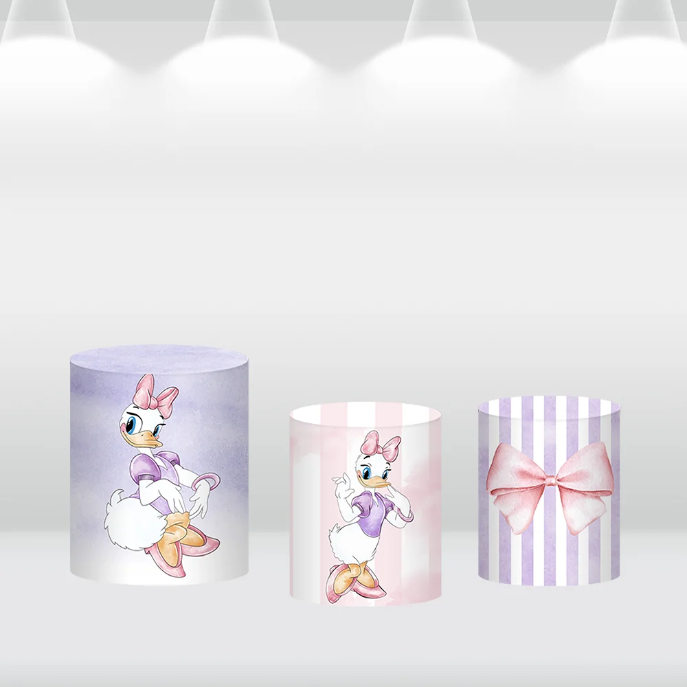 Dsiney-capa redonda para chuveiro de bebê, pato margarida, pastel, listras roxas, fundo Photobooth para meninas