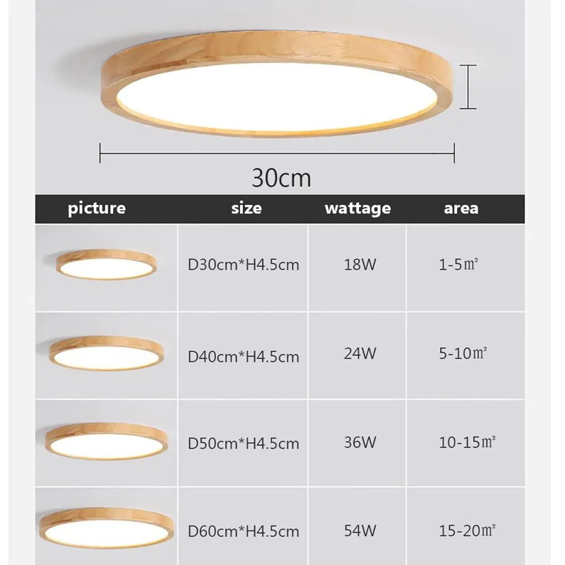 Luces LED de techo de madera ultrafinas, lámpara nórdica para sala de estar, dormitorio, accesorio de madera, pantalla acrílica moderna