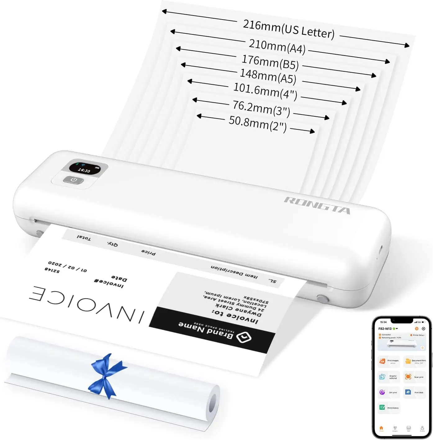 

Wireless Portable Thermal Printer, Inkless for Travel, School, Office, Home Use – Supports 8.5x11 & A4, Compatible with