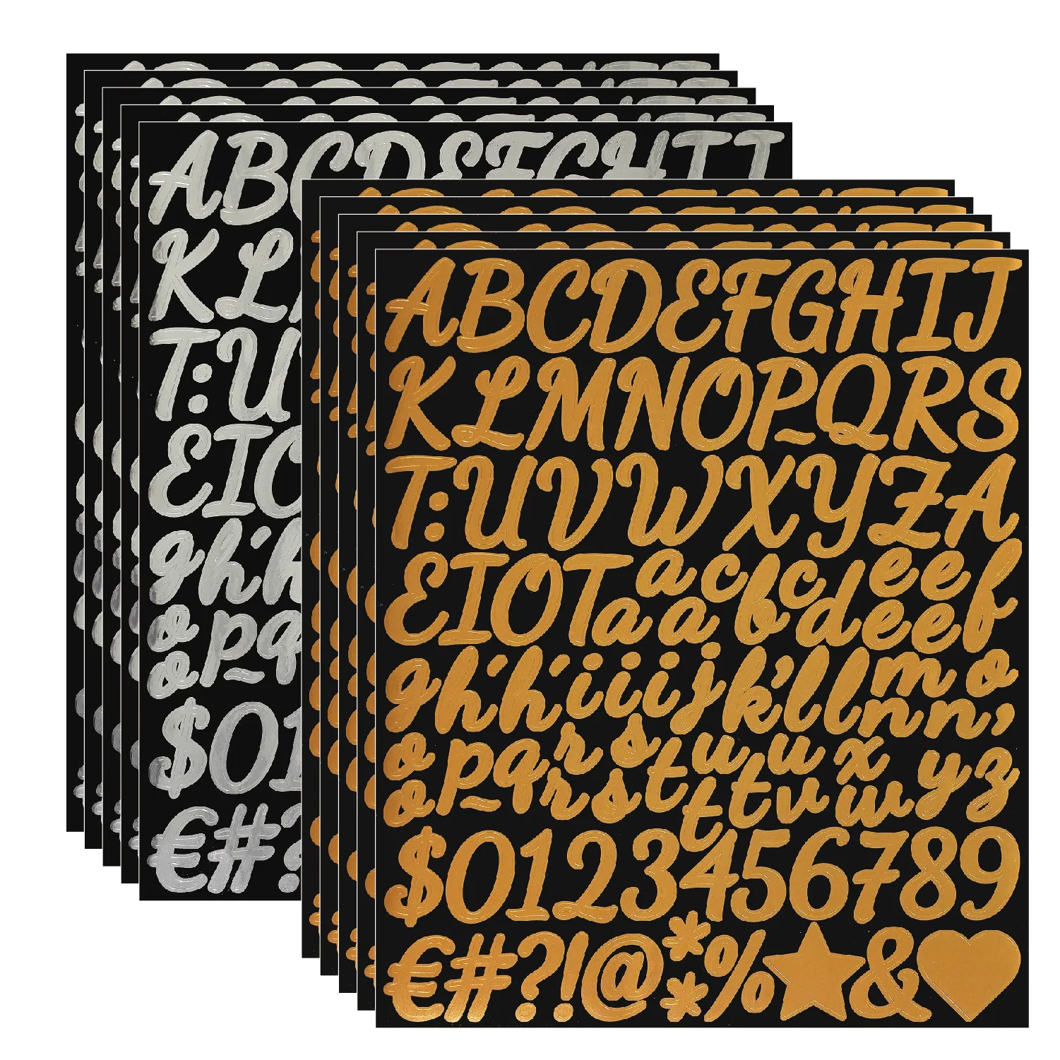 1 Inch Handwritten Gold Silver Alphabet Number Stickers Self Adhesive Waterproof for Festival Gift DIY Stationery Craft
