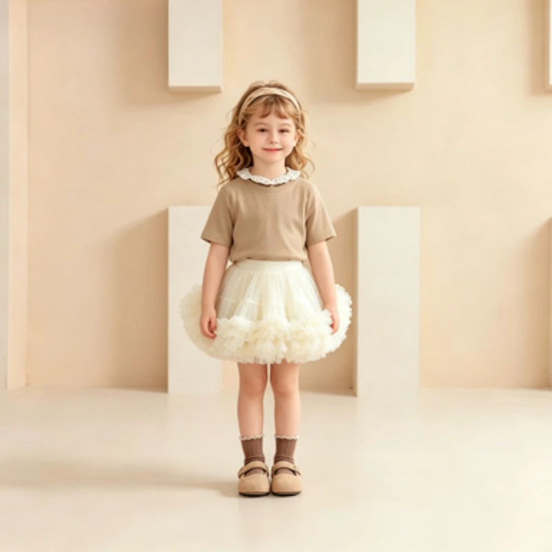 Girls' ballet dress, ice cream-style fluffy tulle skirt. Ideal for kids' birthday parties and children's stage performances.