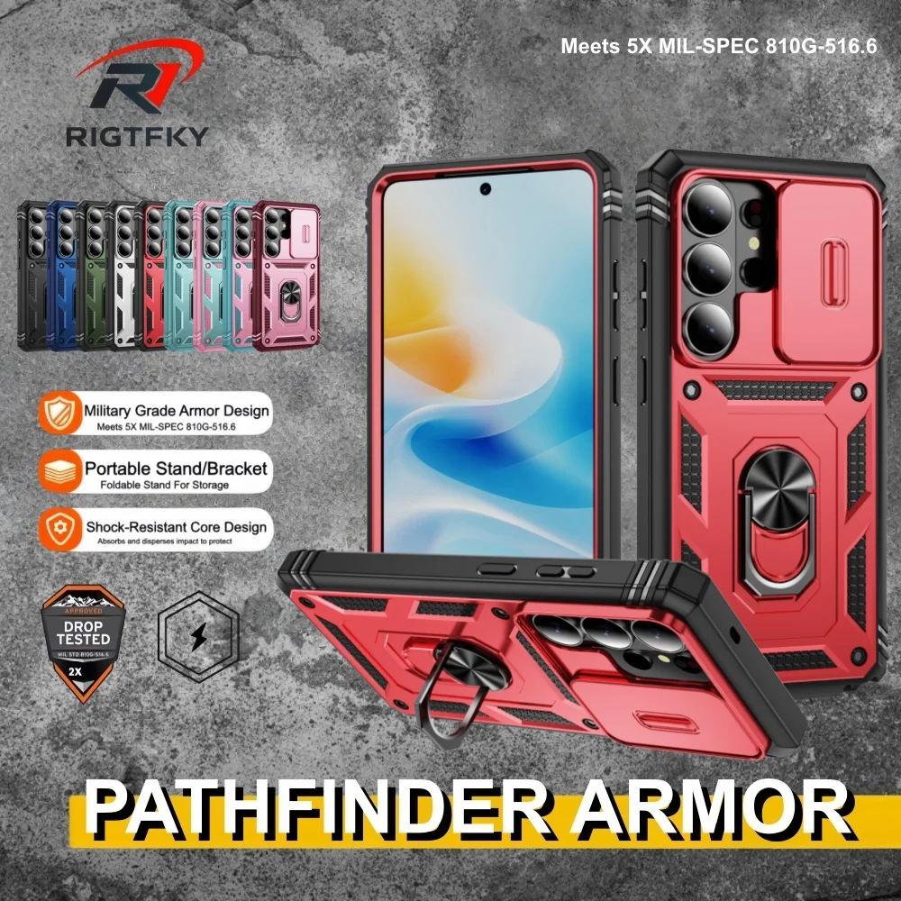For Samsung S26 Ultra S25 FE S24 S23 Plus S22 S21 S20 Phone Protection Case Slide Camera Case 360 Degree Rotate Kickstand Cover