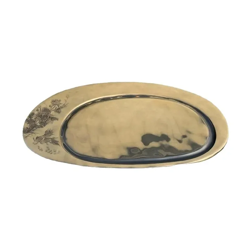 

Natural rough material simple tea tray home yellow round tea table classical retro style tea sea
