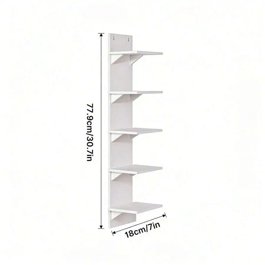 1Pc White Narrow 5-Tier Floating Wall Storage Unit, 5.1 Inch Vertical Space Saving Display Shelf, For Living Room/Bedroom Wall O