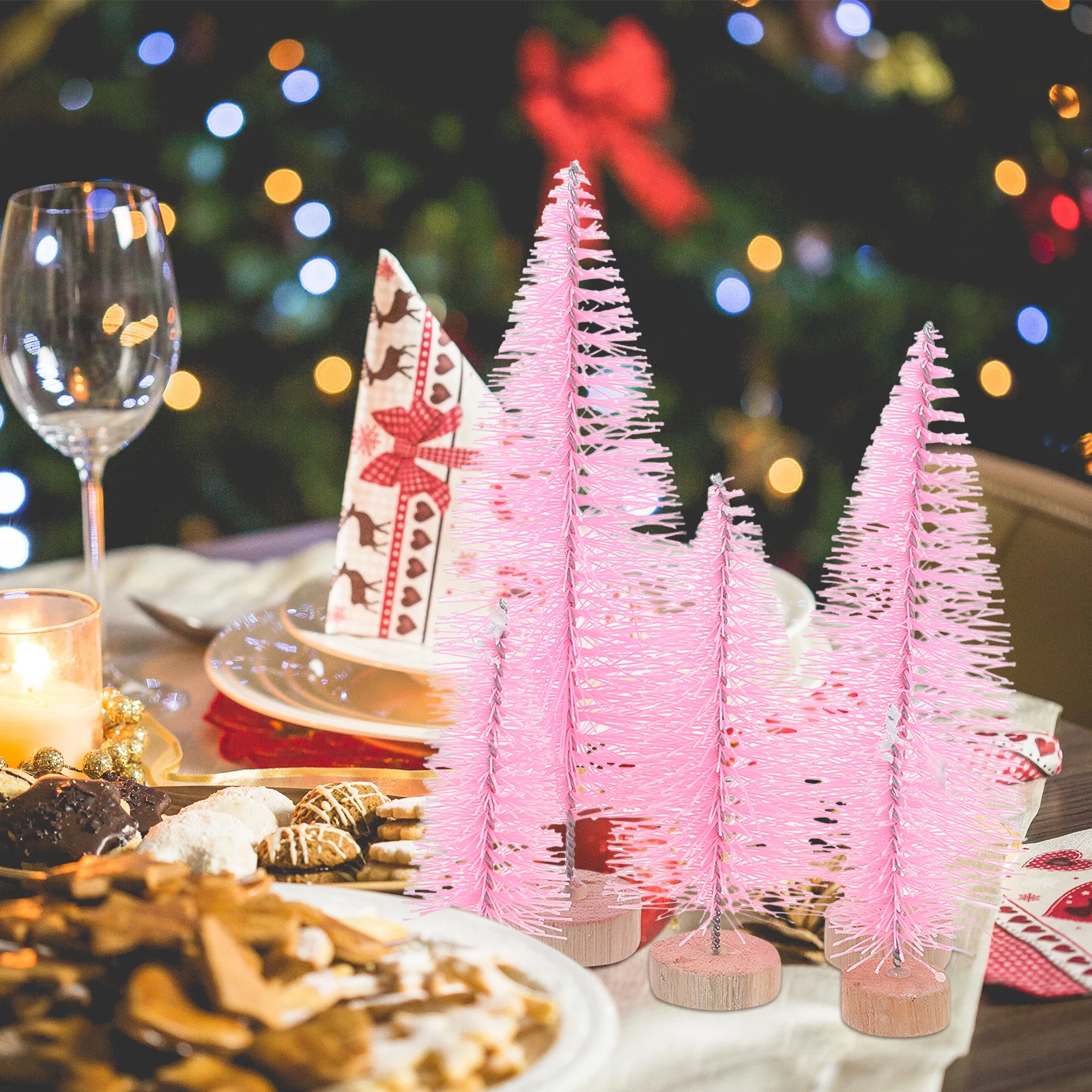 

10 Pcs Gifts Mini Christmas Tree Ornaments Tabletop Decor Desktop Small Pink Decorative Trees for Home