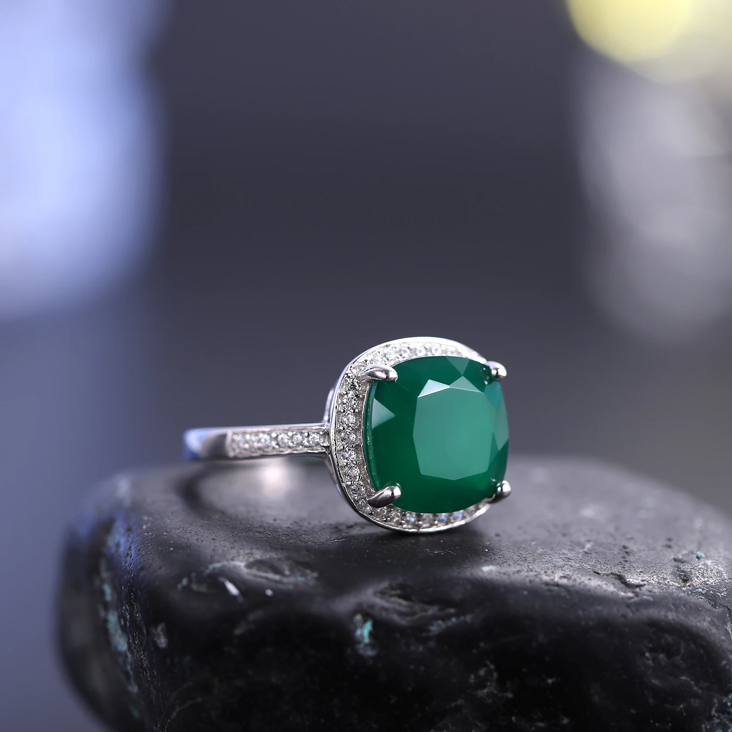 GEM\'S BALLET Natural Green Agate Stud Earrings Ring Pendant Set 925 Sterling Silver Natural Gemstone Fine Jewelry Set For Women