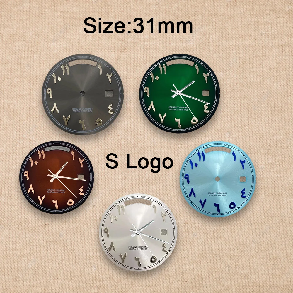 High Quality S Logo 31mm Dial Day And Date Arabic Numerals Sunray Dial Fit 8285 Movement Watch Modification Accessories ﻿