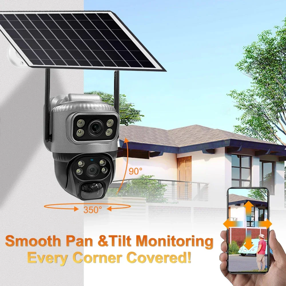 4G Camera Solar PIR Human Detection Night Vision Waterproof Security Video IP Camara 8MP 4K Battery CCTV Monitor V380 Dual Lens