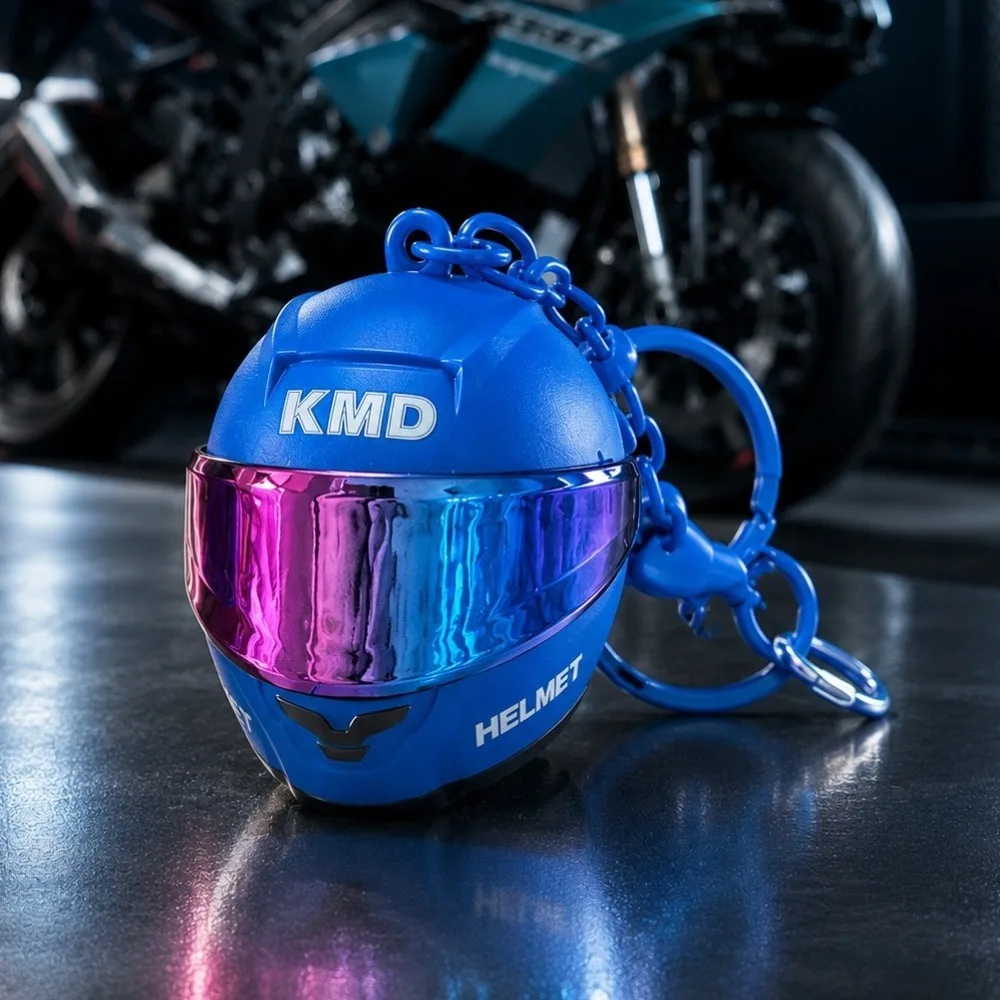 3D Motorcycle Helmet Keychain Light Up Multi-functional Mini Helmet Keychain Night Warning Light Gradient Goggles