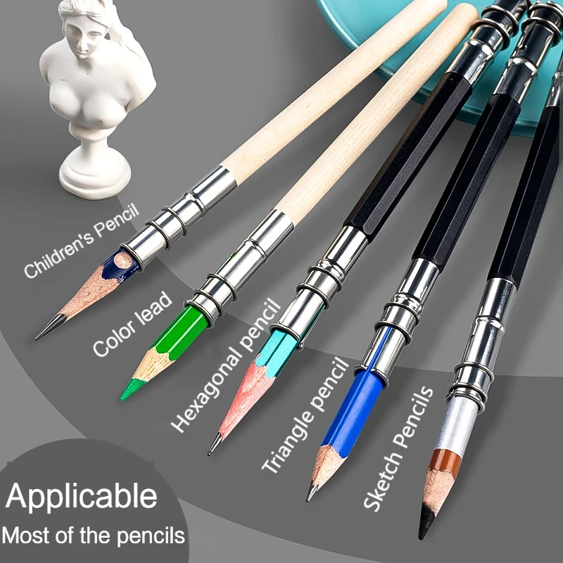 Adjustable Pencil Extender Set For Triangle Hexagonal Sketch Pencil Extension Draw Tool School Supplies Art Extender For Pencils