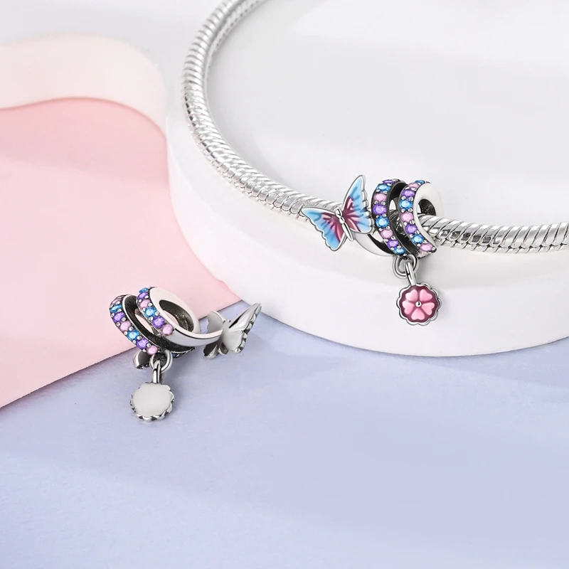 Original 925 Silver Charms Beads Fit Bracelet DIY Women Jewelry Gift Butterfly Ladybug High Heels Duck Shopping Charms Accessory