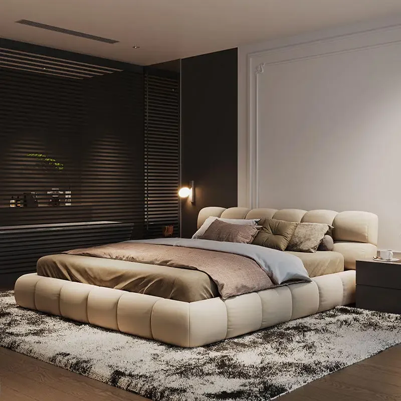 Modern simple fabric Italian light luxury cream wind puff bed Nordic tatami master bedroom double bed
