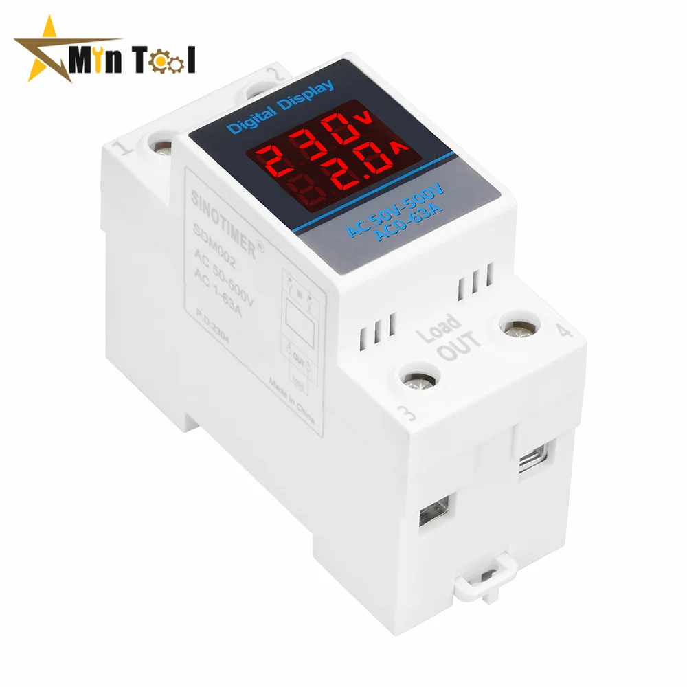 35mm Din Rail Single Phase Ammeter Voltage Meter AC 50-500V Voltmeter Gauge Current Indicator Volt Amp Monitor for Electrician