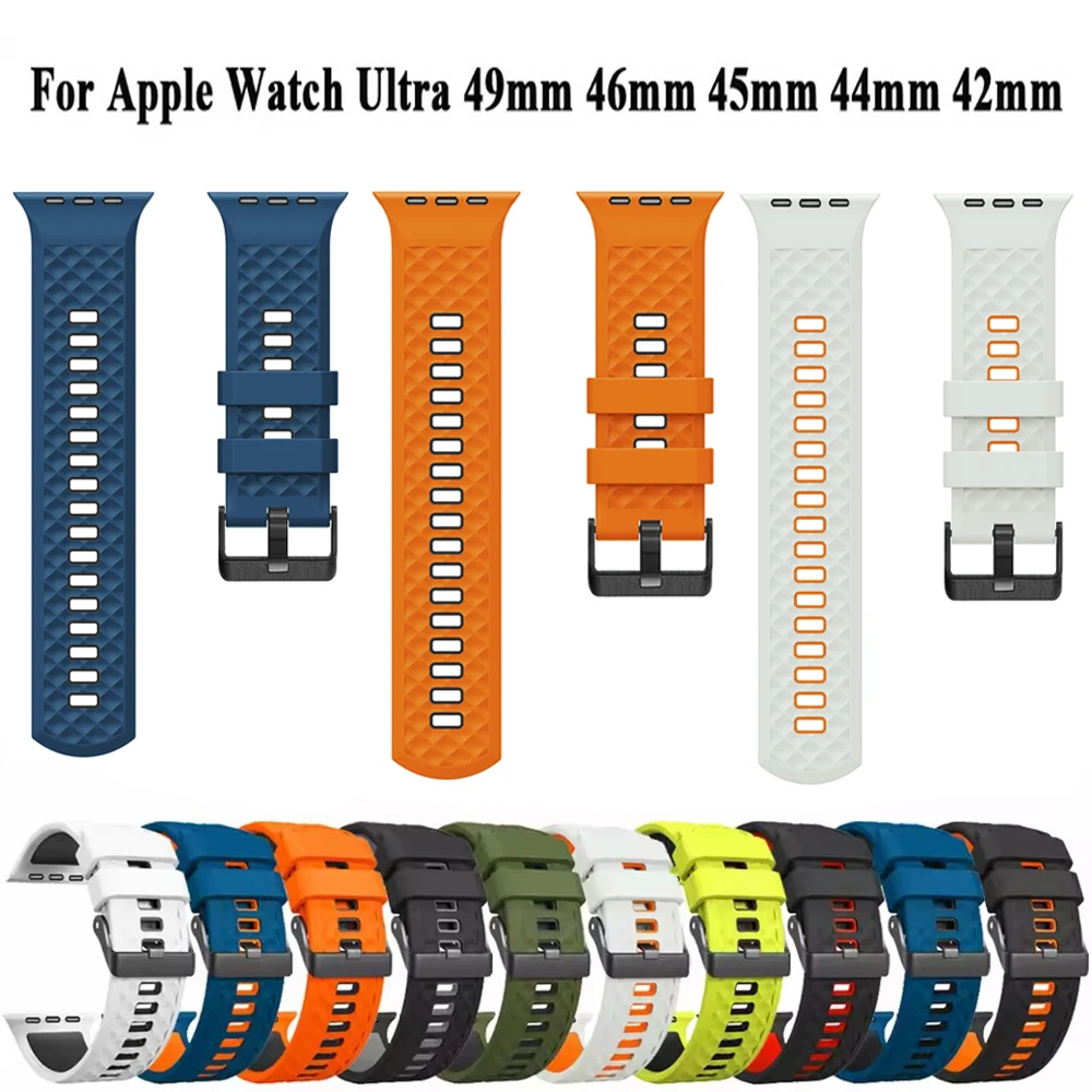 Correa deportiva de silicona para Apple Watch Band 46mm 44mm 42mm 45mm pulsera de repuesto para iWatch Series10 9 8 7 6 SE 5 Ultra2 49mm