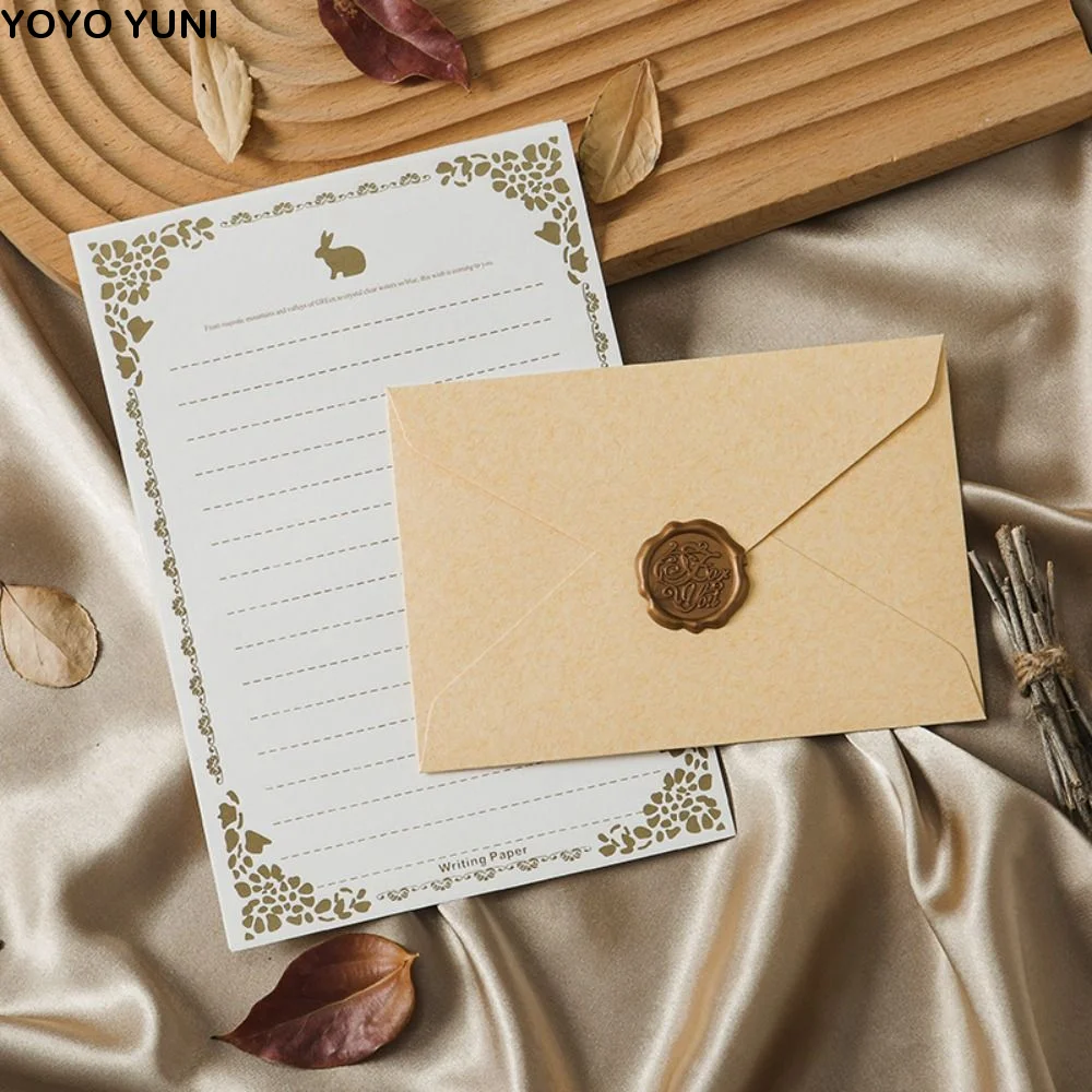 

Набор из 10 винтажных конвертов из овечьей кожи, пригласительные открытки, декоративная бумага для писем, романтический набор с бронзовыми печатями