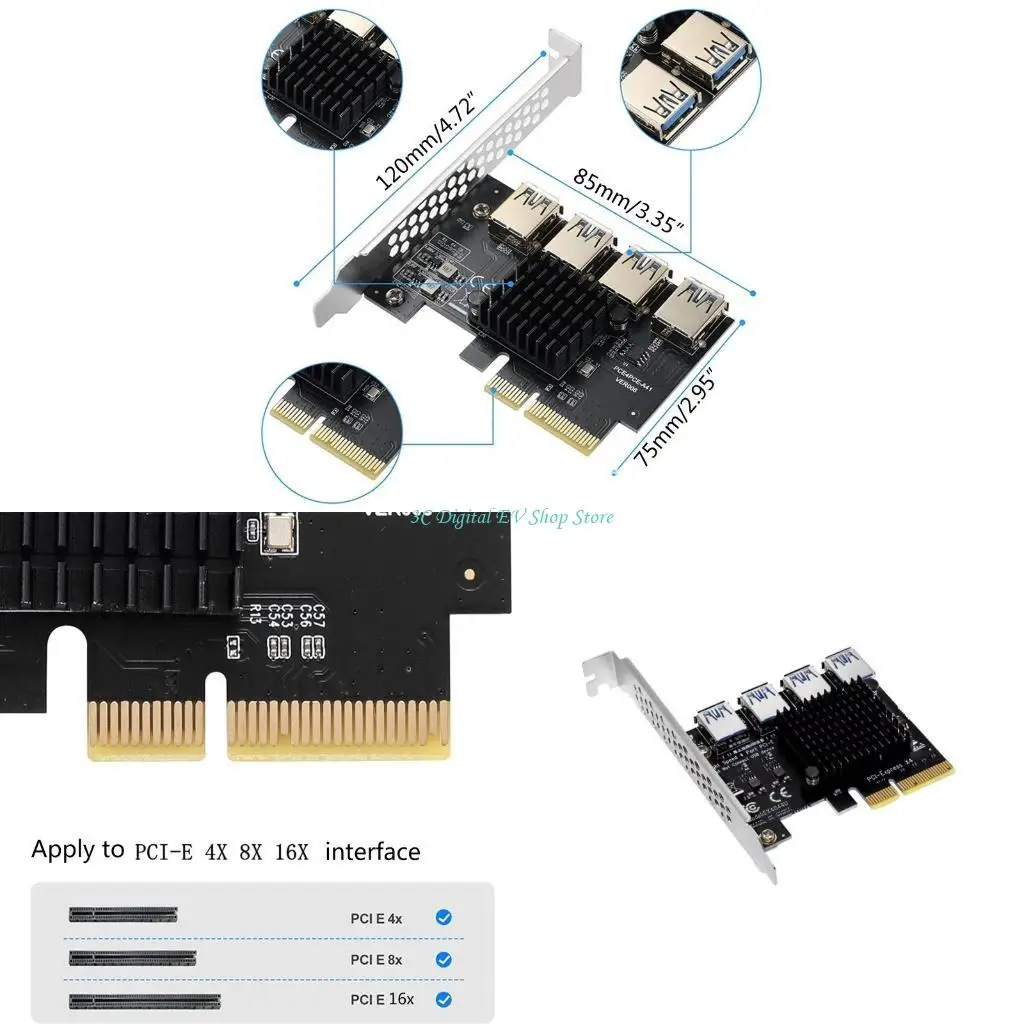 

E74D Переходная плата PCI-E Переходник с 1x на 16x PCIe1 на 4 Переходная плата для графической карты 16X слотов