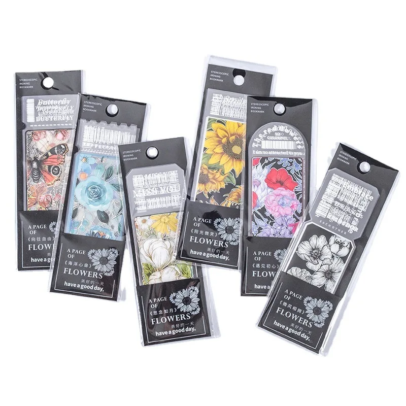 4pcs Retro Flower Butterfly Bookmark PVC Matte Reading Book Mark Vintage Reading School Classroom Library Student Supplies