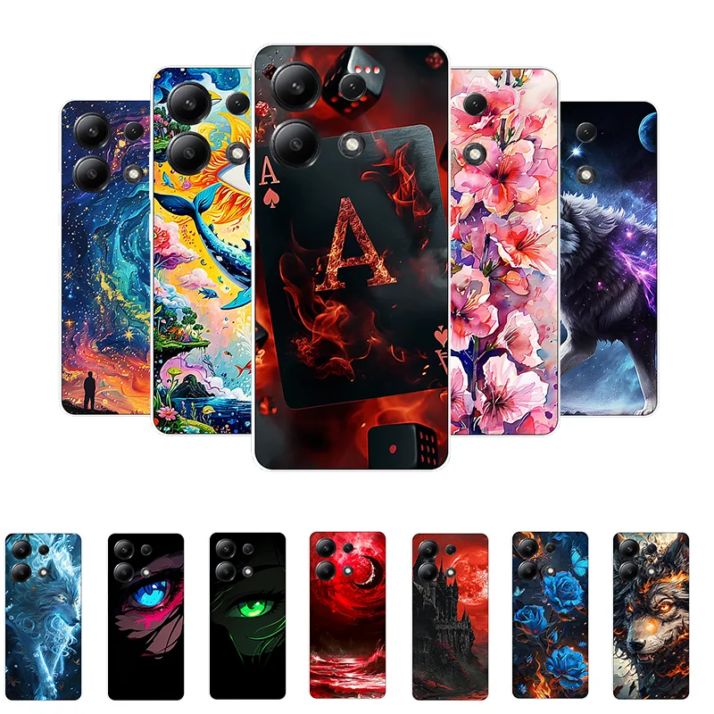 For Xiaomi Redmi Note 13 4G Case Soft Silicone Poker Wolf Fashion Back Cover for Redmi Note 13 Pro 4G Cases Protective Note13