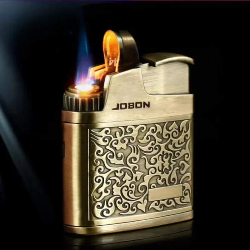 

New JOBON Embossed Butane Gas Lighter Jet Metal Windproof Torch Cigarette Cigar Lighter Retro Press Ignition Smoking Accessories