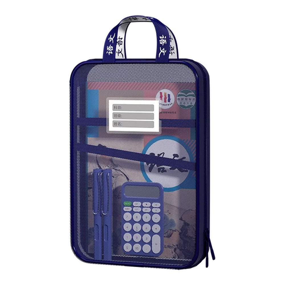 

New L-Shaped Subject File Bag Large Capacity with Opening Mesh Document Bag Horizontal Style Storage Bag