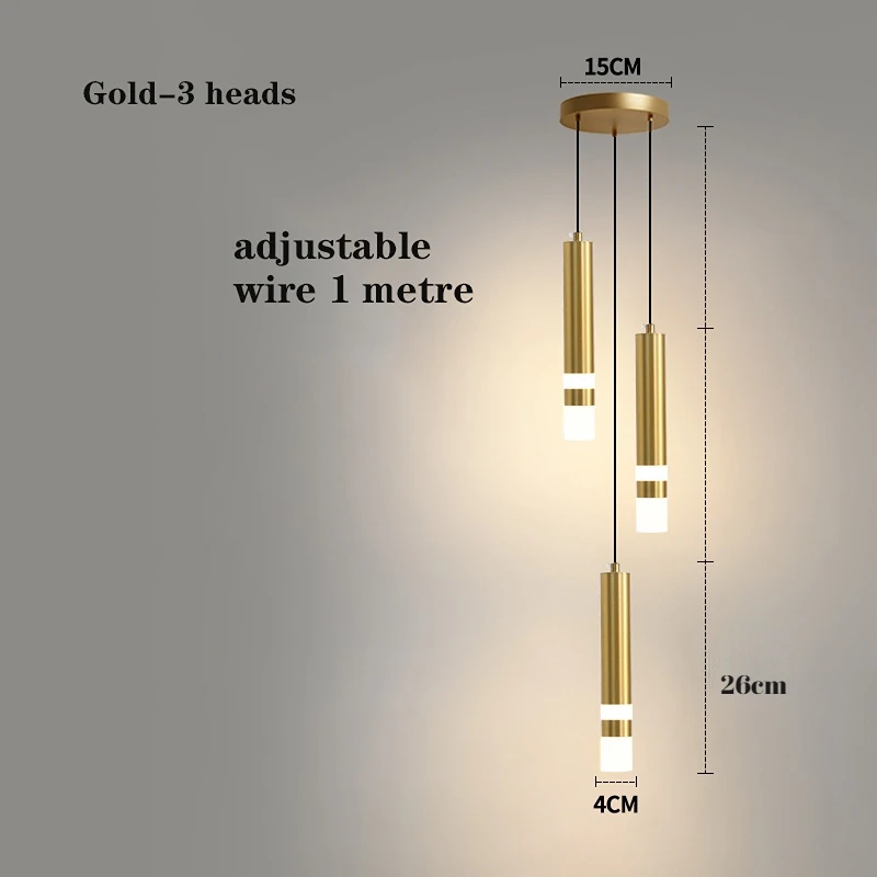 Lámpara colgante led de alto brillo para el hogar, iluminación de 2 o 3 cabezas, color negro o dorado, AC110V, AC240V