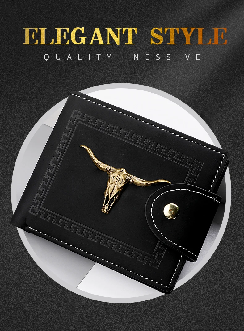 Neue Herren-Geldbörse, kurz, multifunktional, mit mehreren Kartenfächern, Metall-Bull-Label, Luxus-Geldbörse, Reißverschluss, Designer, kleine, schlanke Geldbörse – Detail 1