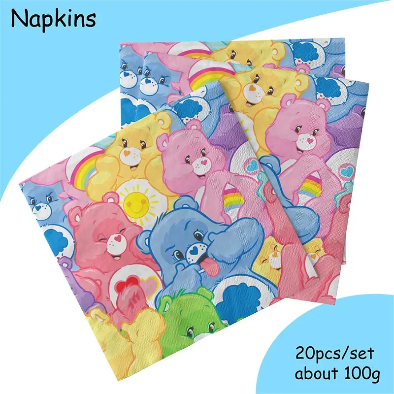 Cartoon MINISO Care bears Theme Double-sided Design Printing Napkin Birthday Party Children  Home Living Party Tableware Decor