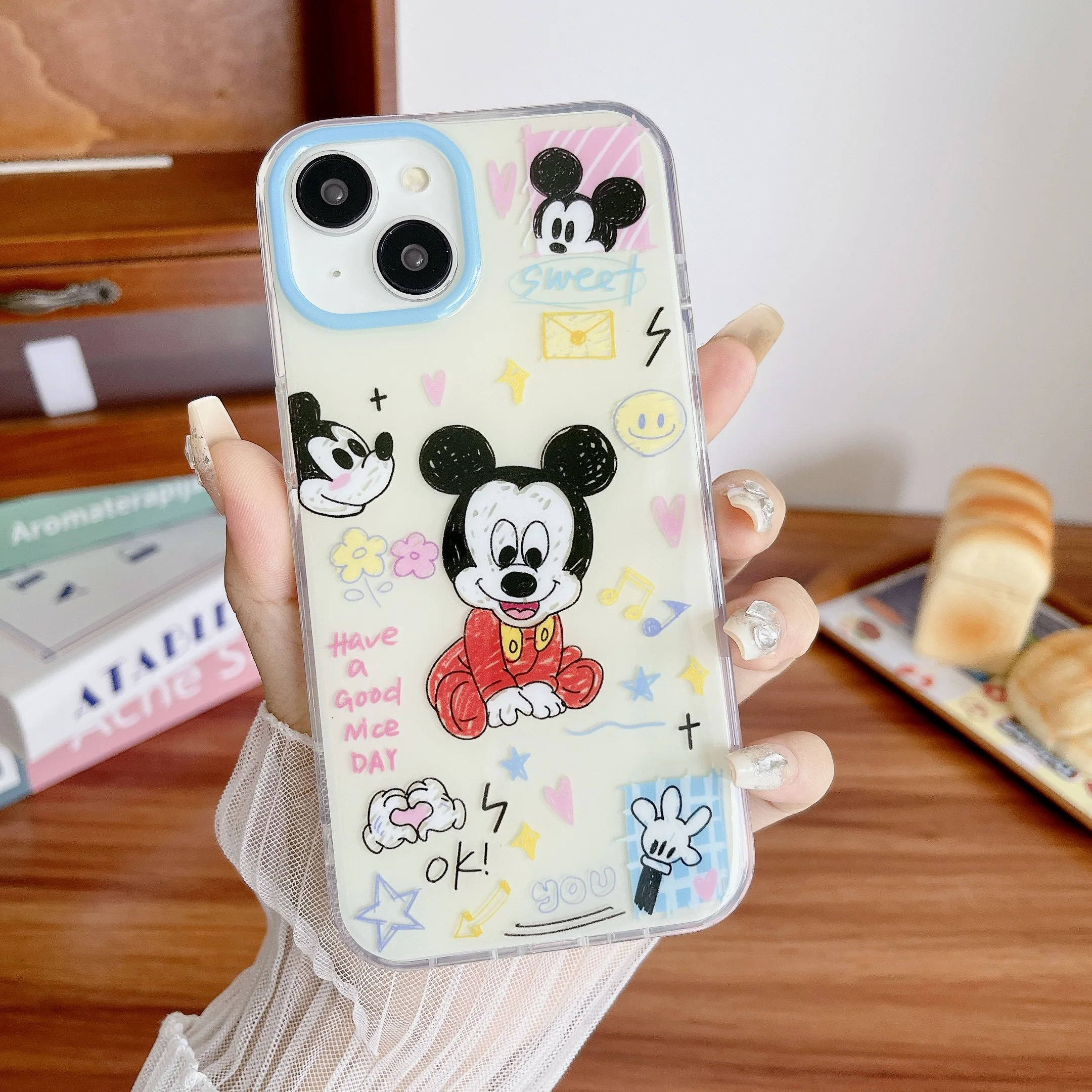 Cartoon Cute Line Mickey Minnie Phone Case for IPhone 16 15 14 13 12 Pro Max Anti-fall Back Cover Funda