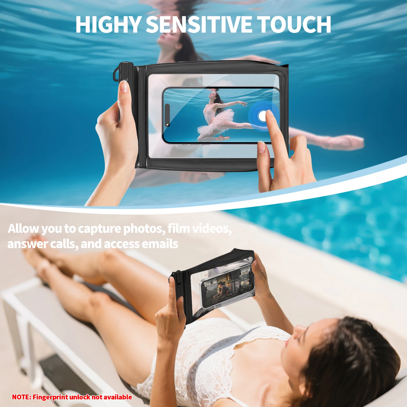 HAISSKY حقائب سباحة كبيرة مجسمة مقاومة للماء كروس بودي للشاطئ حقيبة تخزين شفافة لهاتف آيفون وسامسونج وشاومي وهواوي #3