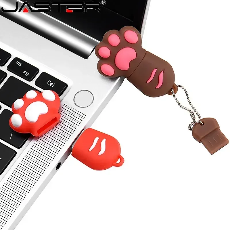 Mèo Hoạt Hình Paw Bút 64GB Free Móc Chìa Khóa Pendrive 32GB Đỏ USB Flash 16GB 8GB 4GB Dễ Thương Mới Thẻ Nhớ Miễn Phí Vận Chuyển