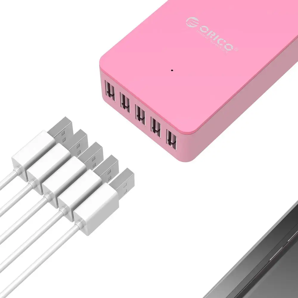ORICO-cargador USB de 5 puertos, estación de carga de escritorio de 5v, 2.4a, 8A, 40W, para iPhone, Samsung, teléfono móvil y tableta