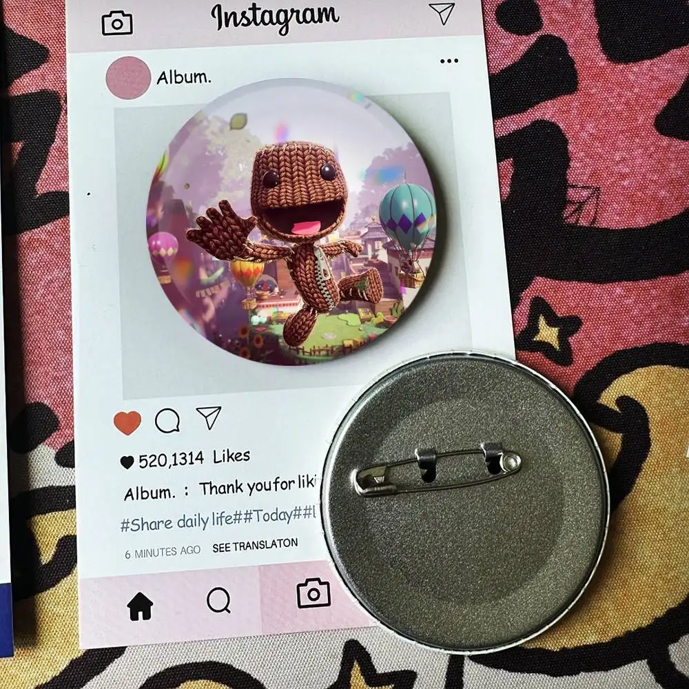 Cartoon GAME Funny Sackboy Laser Badge Creative Pins Brooch for Bag Clothes Hat Decor Gifts Fans