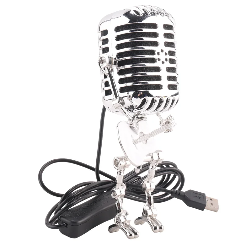 

ABPQ-Retro Style Vintage Microphone Robot Desk Lamp, Vintage Microphone Robot Touch Dimmer Lamp Table Lamp Easy To Use White